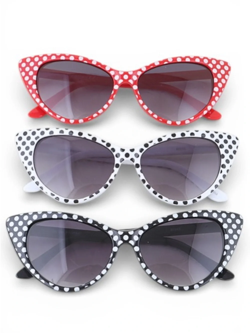 White Polka Dot Cat Eye Sunglasses Retro Vintage Fashion UV400 Sunglasses